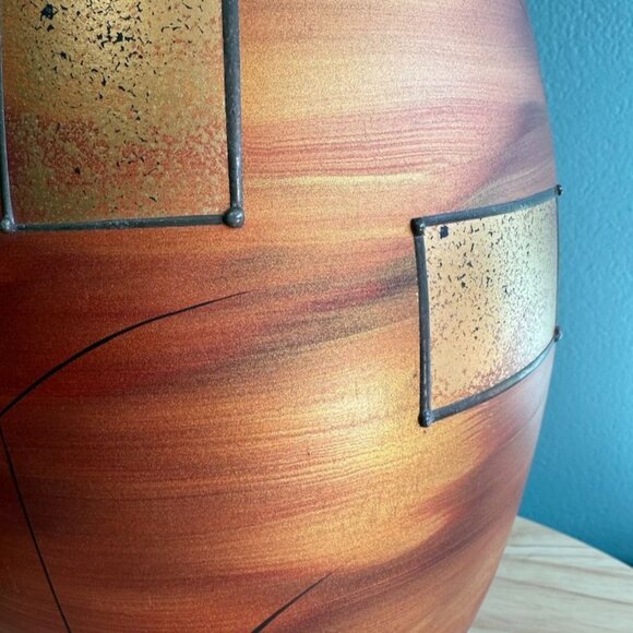 Vintage Vlasta Vorbornikova Vase Signed Czech Glass Iridescent 13 " Orange Abstr - Picture 3 of 9